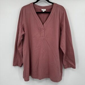 j.jill FIT Dusty‎ Rose V Neck Long Sleeve Tunic Top Petite XL Cotton
